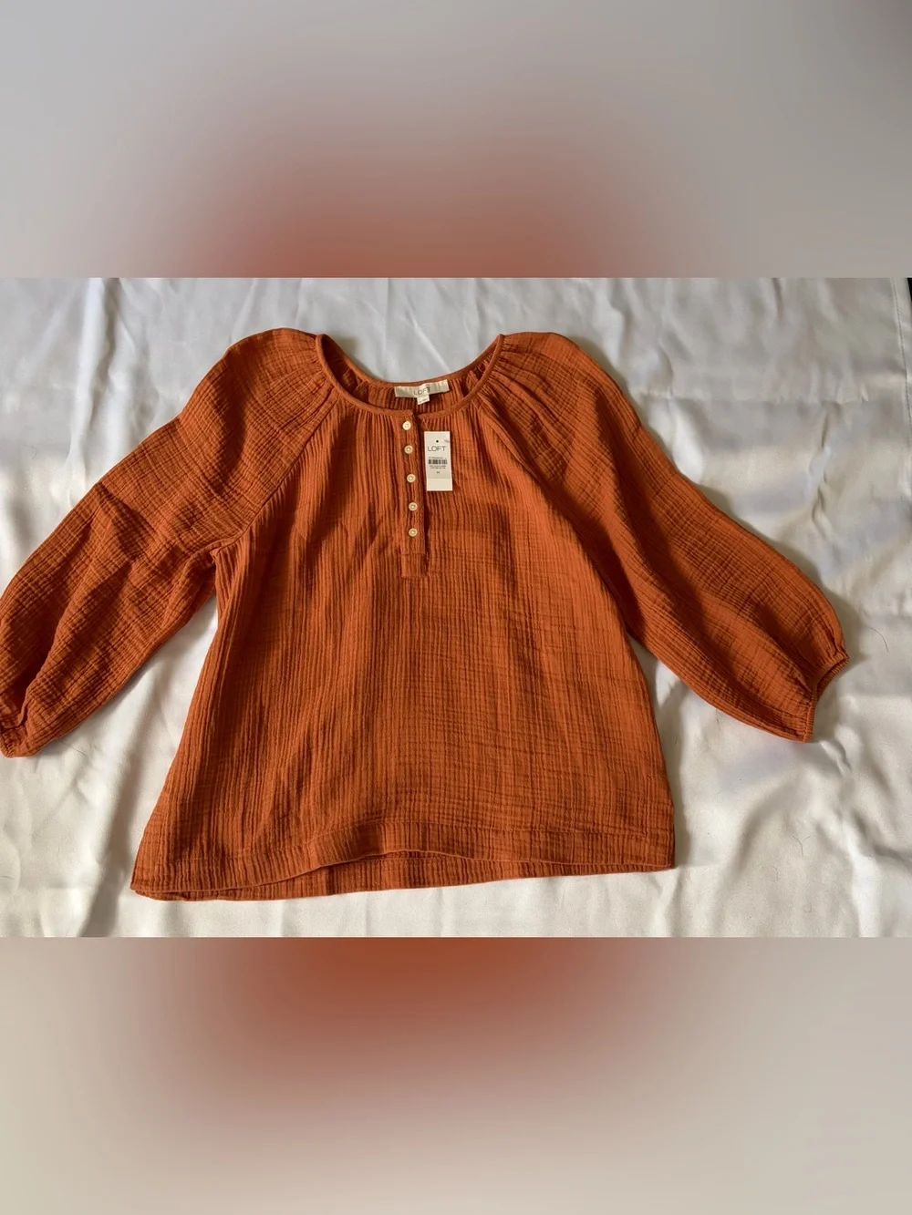 LOFT Textured Henley Top in Rust Orange NWT